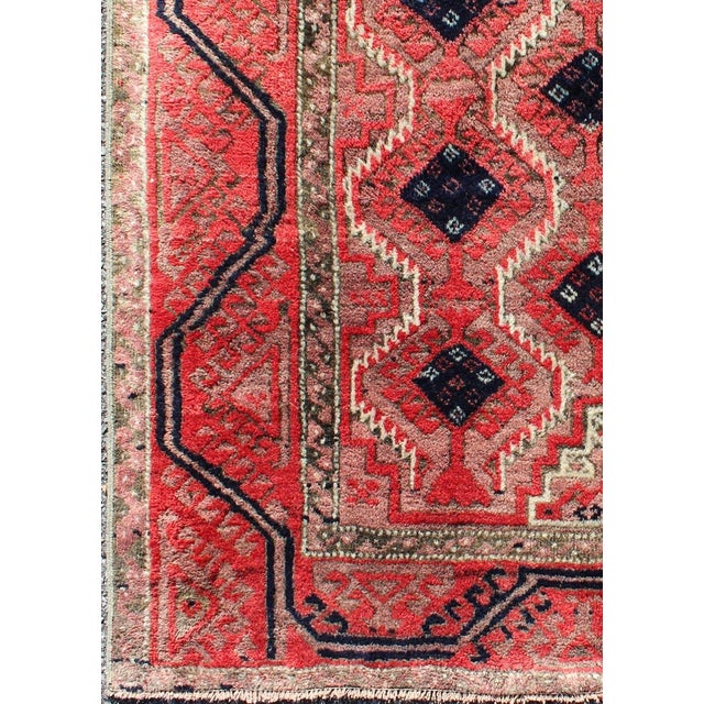 Tribal Midcentury Vintage Beluch Rug With All-Over Diamond Pattern in Red & Charcoal 3'4"x6'3" For Sale - Image 3 of 5