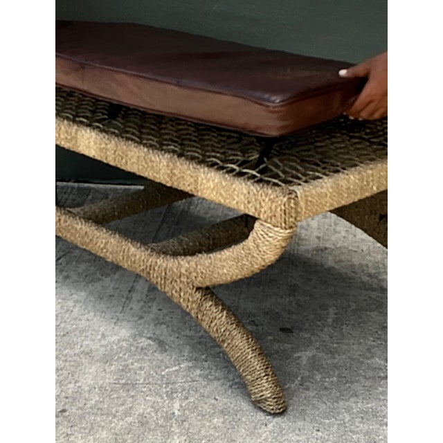 Vintage Rattan and Leather Bench For Sale - Image 9 of 18