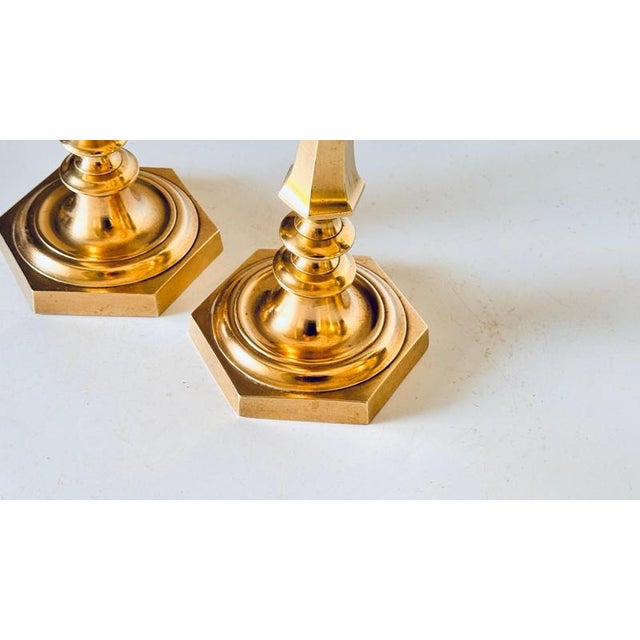 19th-Century French Gilded Bronze Candleholders with Octagonal Base, Set of 2 For Sale - Image 6 of 12