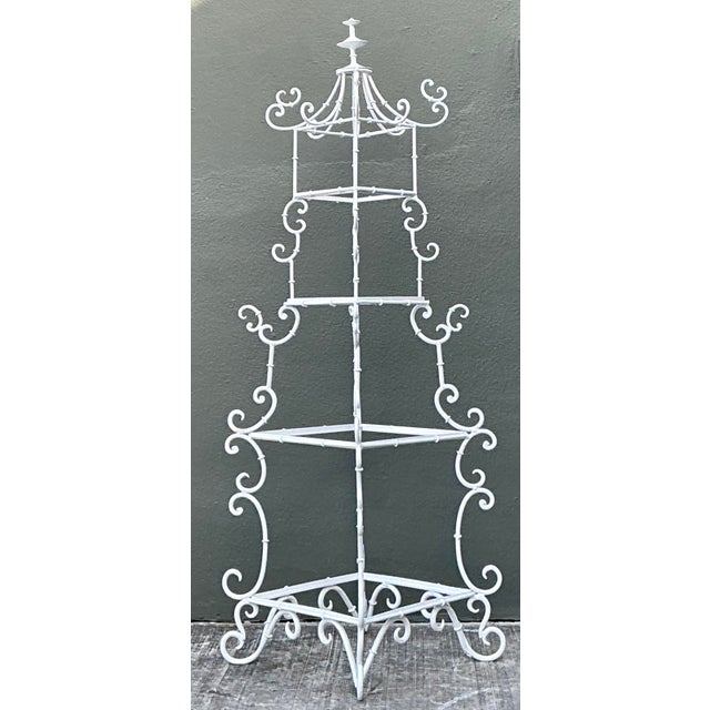 White Vintage Wrought Iron Pagoda Etagere For Sale - Image 8 of 12