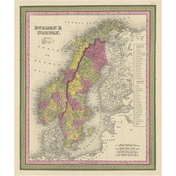 Map of Sweden and Norway, 1846 For Sale