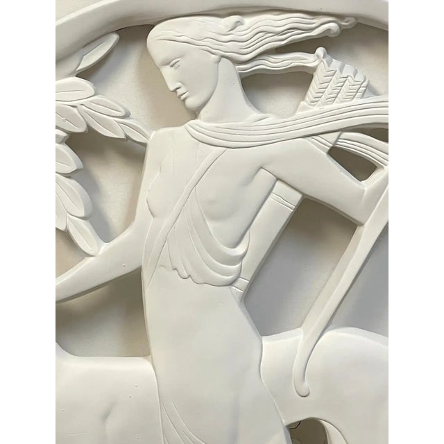 Paint Early 20th Century Art Deco Architectural Diana the Huntress Plaster Medallion / Plaque For Sale - Image 7 of 11