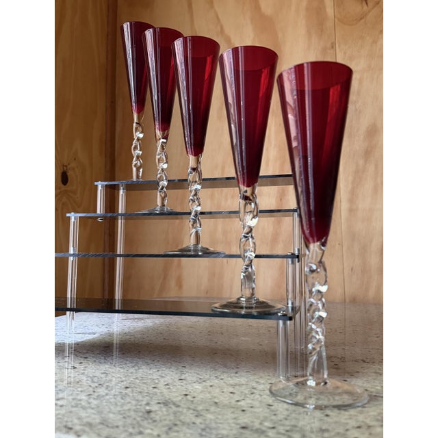 Vintage Champagne Flutes in Hand-Blown Venetian Glass from 1295 Murano, 1970, Set of 5 For Sale - Image 10 of 12