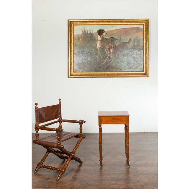 Early 19th Century English 1820s Walnut Side Table with Single Drawer, Turned Legs and Casters For Sale - Image 5 of 12