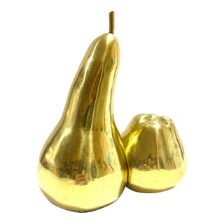Vintage Brass Bookends Pear & Apple - Set of 2 For Sale