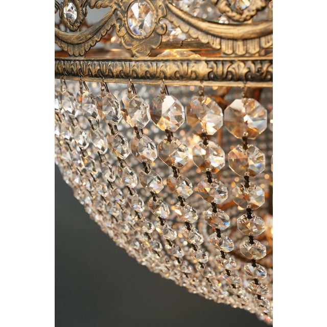 Brass Montgolfiè Style Crystal Empire Sac a Pearl Chandelier For Sale - Image 8 of 11