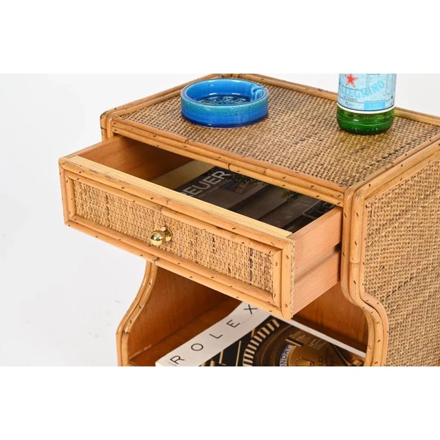 French Riviera Nightstands in Rattan, Wicker and Brass, Italy, 1970s, Set of 2 For Sale - Image 10 of 15