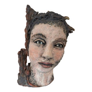 Vintage Terra Cotta Painted Ceramic Sculpture of a Dryad,Wood Nymph, or Other Mythological Fantastical Creature For Sale