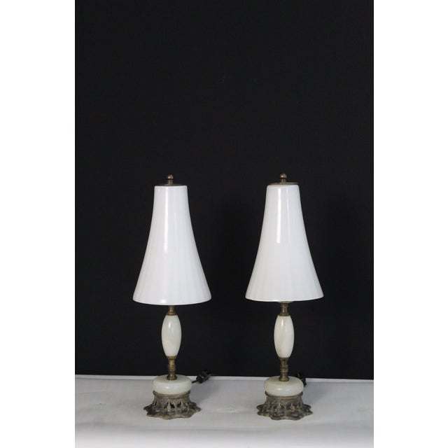 Alabaster Petite Pair of Petite Maison Charles Style Boudoir Lamps For Sale - Image 8 of 15