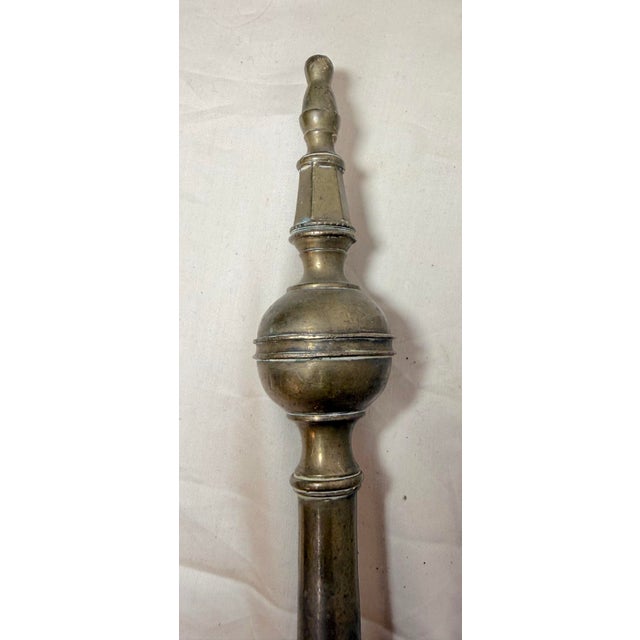 Brass Antique 18th Century Wrought Iron Turned Brass English Fireplace Shovel Tool 17 For Sale - Image 8 of 11