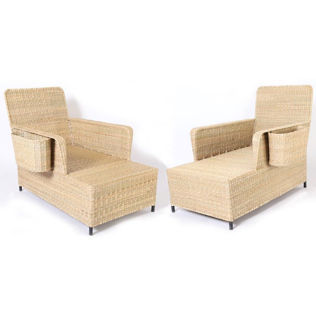 Woven Reed Chaise Lounges With Magazine Racks For Sale - Image 10 of 10