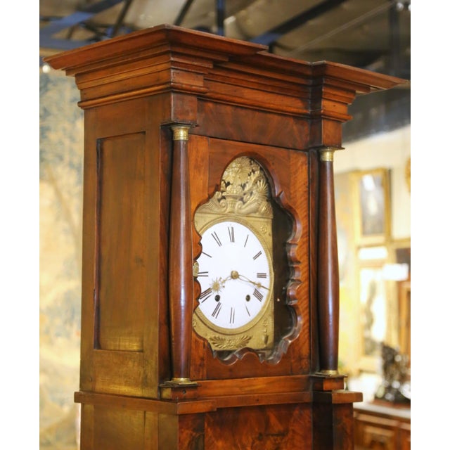 Traditional Early 19th Century French Empire Walnut Tall Case Grandfather Clock For Sale - Image 3 of 10