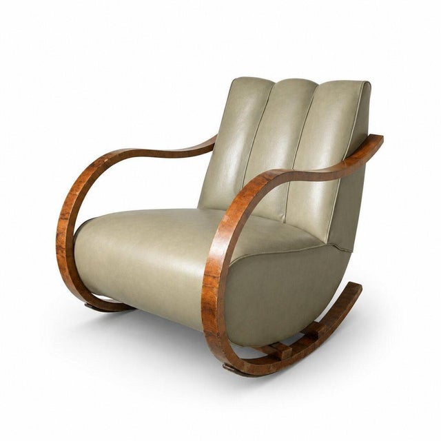 Swedish Art Deco Leather Rocking Chair, 1930s For Sale - Image 3 of 5