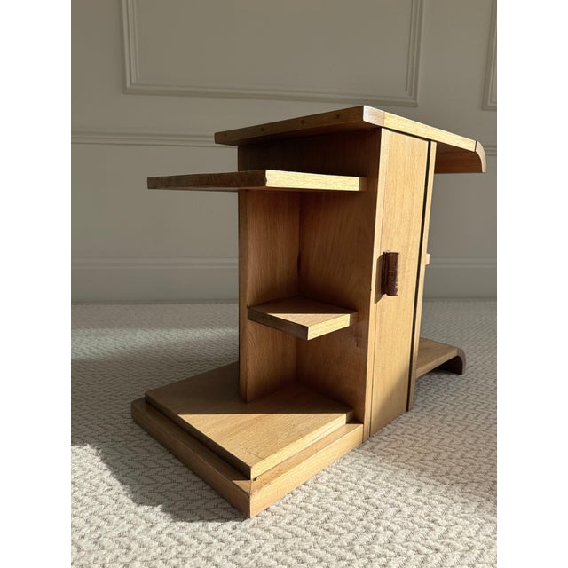 Brown Modernist French Architectural Blonde Mahogany Side Table and Pedestal Cabinet, 1930s For Sale - Image 8 of 9