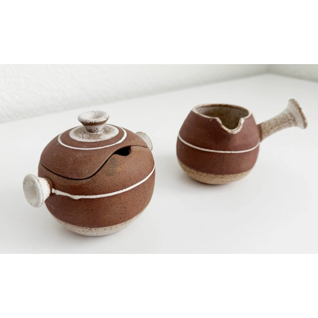 Ceramic 1970s Modernist Japanese Stoneware Creamer & Sugar Set For Sale - Image 7 of 9