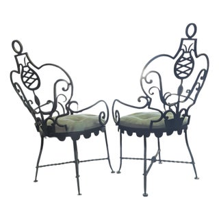 Mid-20th Century French Neoclassical Art Deco Wrought Iron Armchairs in the Manner of Gilbert Poillerat - Pair For Sale