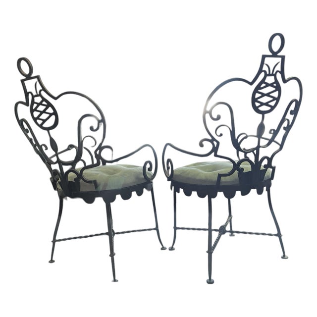 Mid-20th Century French Neoclassical Art Deco Wrought Iron Armchairs in the Manner of Gilbert Poillerat - Pair For Sale
