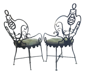 Mid-20th Century French Neoclassical Art Deco Wrought Iron Armchairs in the Manner of Gilbert Poillerat - Pair