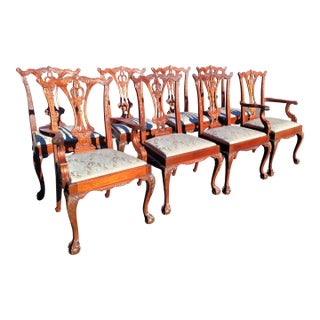 1940s Georgian Chippendale Dining Chairs- Set of 8 For Sale