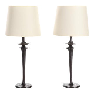 Pair of 2000s French Cast Bronze Table Lamps in the Style of Giacometti For Sale