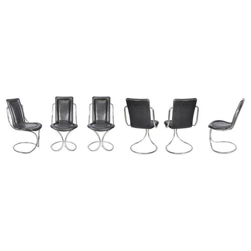 Wood Tubular Steel Chairs with Black Leather by Tecnosalotto, 1970s, Set of 6 For Sale - Image 7 of 7