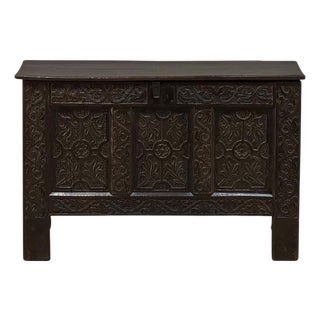 18th Century Dutch Gothic Revival Period Carved Oak Trunk ~ Blanket Chest For Sale