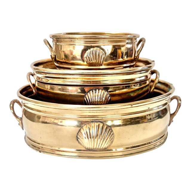 Vintage Brass Clamshell Seashell Tiered Planters - Set of 3 For Sale