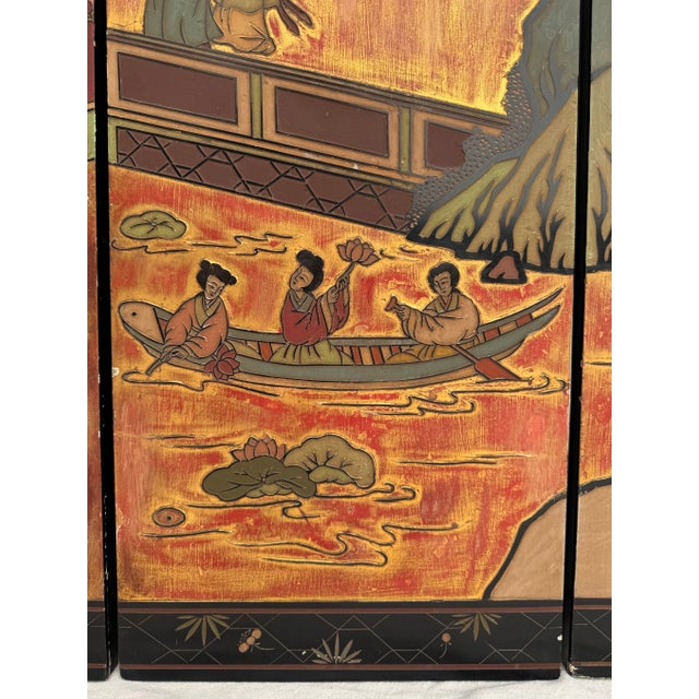 Mid-20th Century Chinese Coromandel Lacquer Wall Panels, Set of 4 For Sale - Image 4 of 12