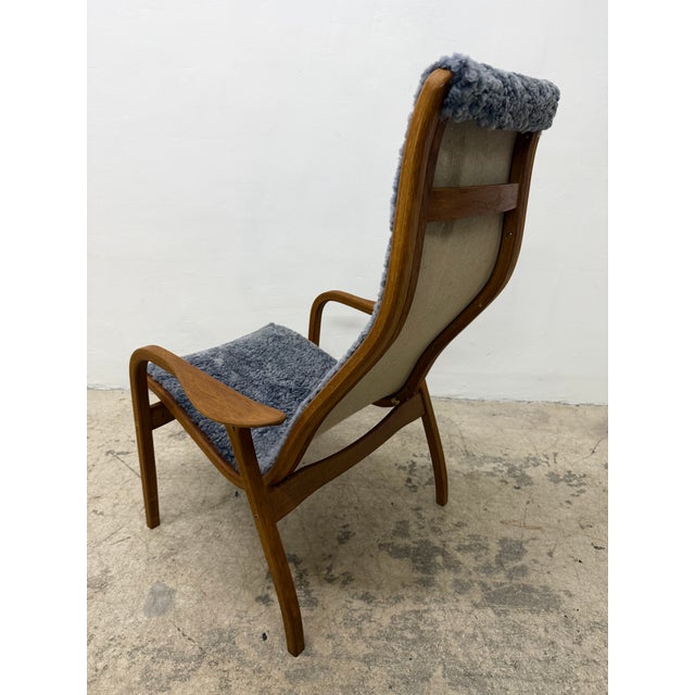 Yngve Ekström Lamino Teak Wood Frame Armchair With Sheepskin Fabric for Swedese For Sale - Image 16 of 16