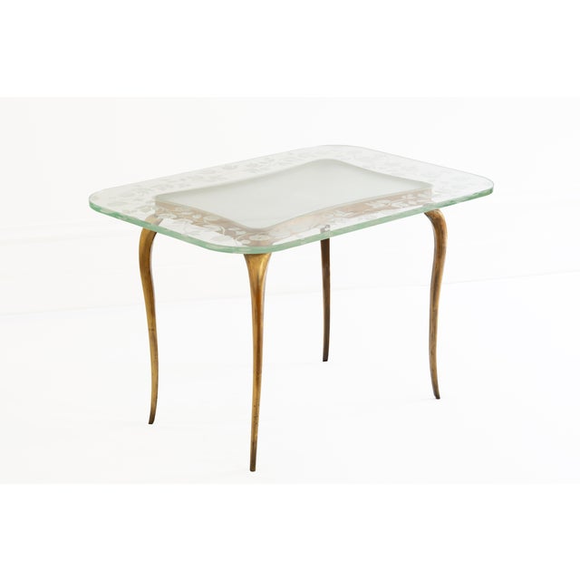 Italian Glass and Brass Quadripod Table with Flowers attributed to Giovanni Gariboldi for Fontana Arte, 20th Century For Sale - Image 13 of 13