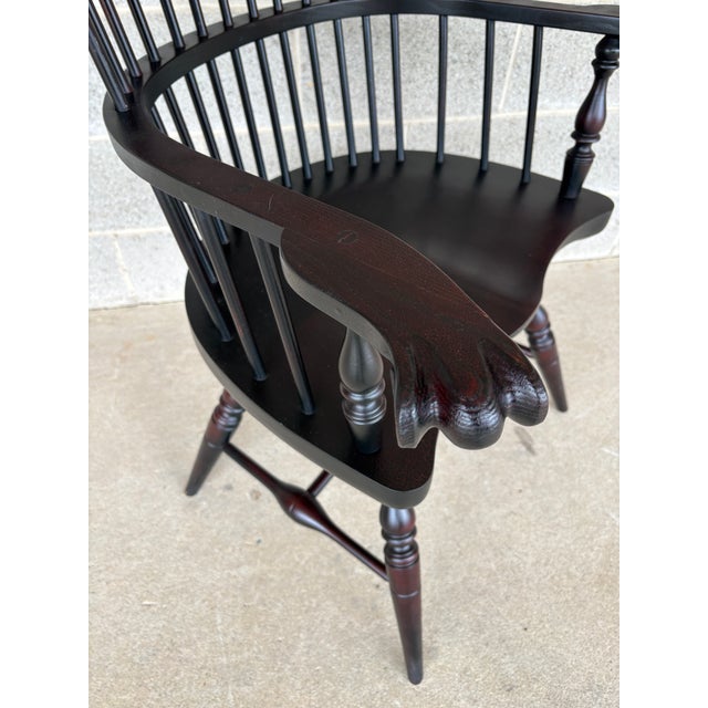 Mid 20th Century Vintage Philadelphia Style Auburn Crackle Finish Comb Back Arm Chair For Sale - Image 5 of 11