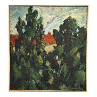 Vintage Framed Expressionist Landscape Oil Painting by Swedish Painter Jacobsson For Sale