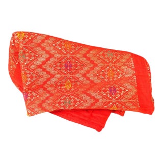 1960s Red Woven With Gold Metallic Thread Detail Table Runner / Textile For Sale