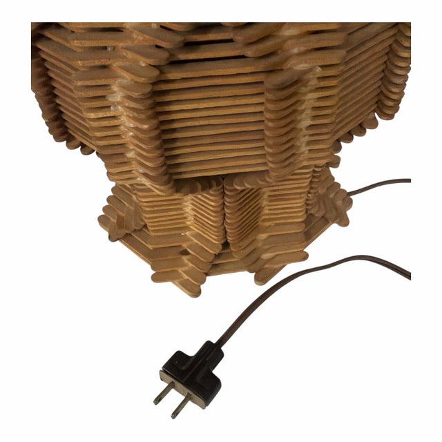 Wood Vintage Mid Century Pinwheel and Hearts Design Popsicle Stick Lamp For Sale - Image 7 of 8
