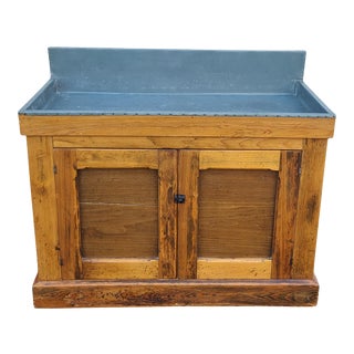 Antique 19th Century Country Primitive Pine Lead/Zinc Lined Dry Sink Washstand C1880 For Sale