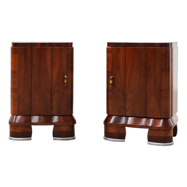 Art Deco Nightstands in Walnut, Italy, 1920s, Set of 2 For Sale