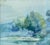 Beautiful impressionistic watercolor of lush foliage at the water's edge by Emma Lou Redwine (American, 1879-1968). Signed...