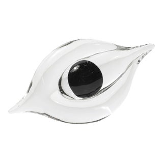 Mid-Century Hand-Blown Murano Clear & Black Glass Sculpture Signed Seguso For Sale