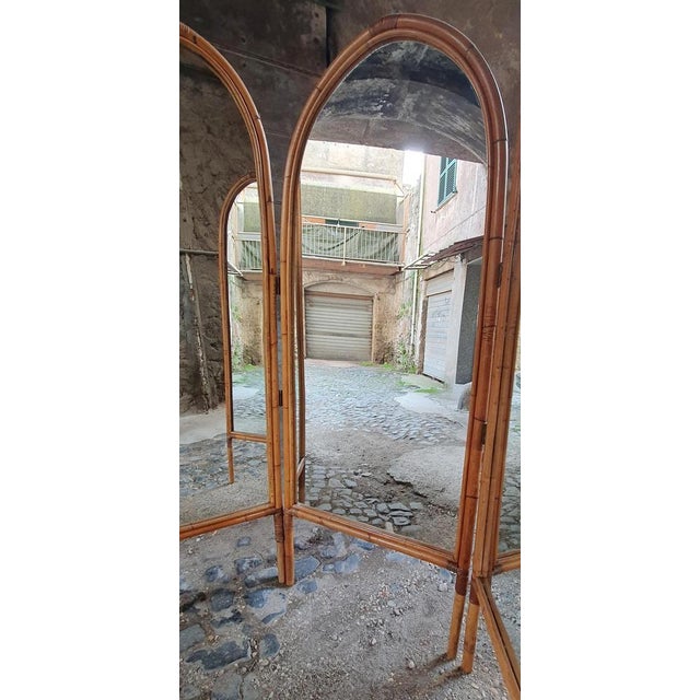 Italian Bamboo and Mirror Room Divider, 1960s For Sale - Image 3 of 11