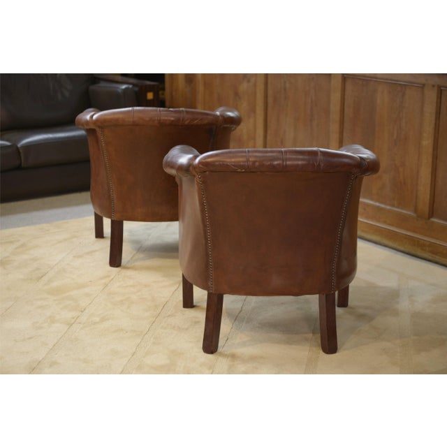 Vintage Leather-Upholstered Club Chairs, 1990s, Set of 2 For Sale - Image 3 of 14