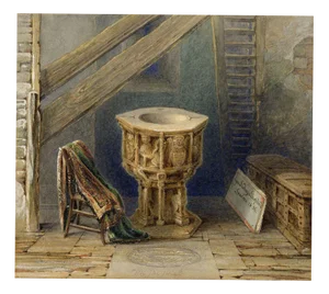 George Sidney Shepherd NWS, Capriccio with Horham Church Font, Suffolk, 1836, Watercolor