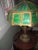 Early 1900s Antique Art Nouveau Green Stain Glass Ornate Metal Table Lamp For Sale In Columbia, SC - Image 6 of 12