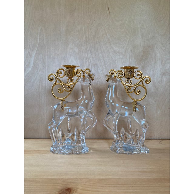 Vintage Reindeer Crystal Taper Candle Holder Centerpiece Christmas In very good used condition. Some wax residue on the...