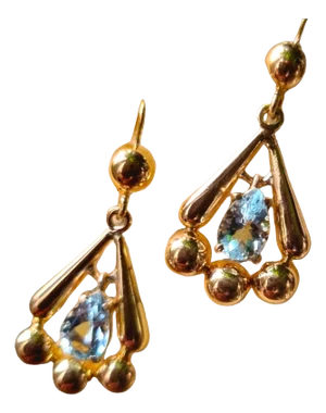 Victorian Aquamarine and Yellow Gold Dangle Earrings, Set of 2