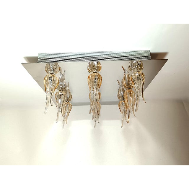 Silver Murano Tulip Glass Ceiling Light by Aureliano Toso For Sale - Image 8 of 18