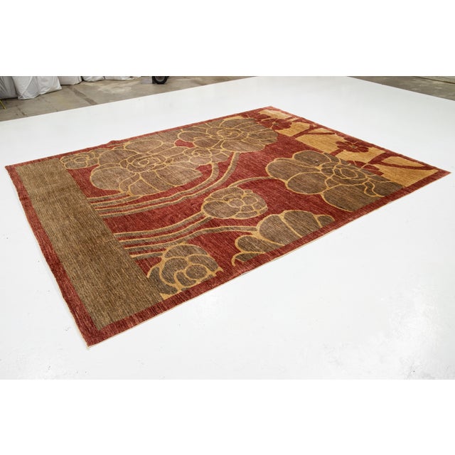 2010s Handamde Transitional Peshawar Wool Rug in Burgundy With Allover Motif For Sale - Image 5 of 10