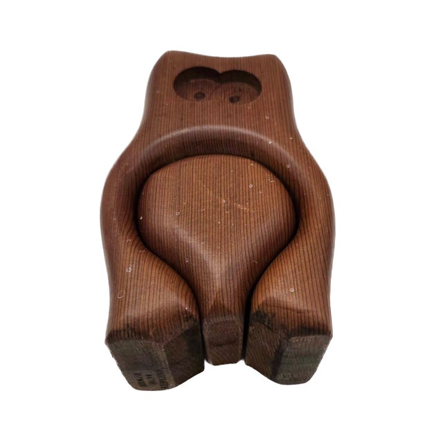 1970s Fred & Marilyn Buss Handcrafted Redwood Owl Figurine Stash Box For Sale - Image 10 of 12