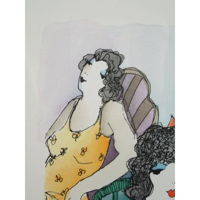 Itzchak Tarkay Watercolor "Cooling Off" Signed and Framed For Sale - Image 4 of 9