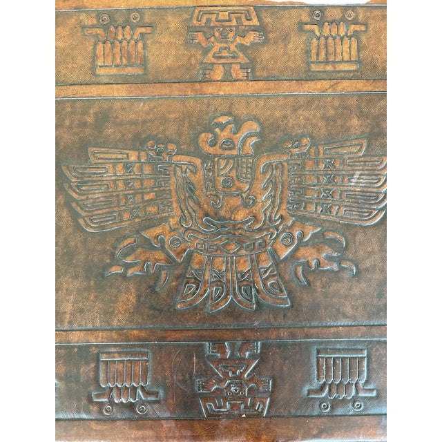 Spanish Colonial Revival Coffee Table with Embossed Leather Top, 1980s For Sale - Image 4 of 6