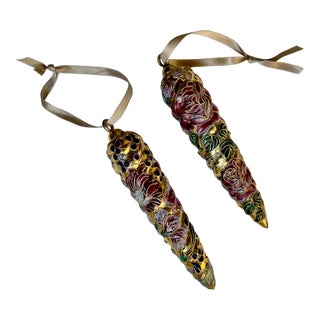 Pair of Gold Cloisonné & Crystal Ornaments For Sale